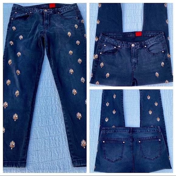 ๐HP๐ โค๏ธRARE VTG V Christina Embellish Bling Sequin Bejeweled Skinny Ankle Jean - Picture 5 of 16